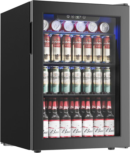 100 Can Beverage Refrigerator Cooler, 2.7 cu.ft Mini Fridge Glass Door by ICYGLEE