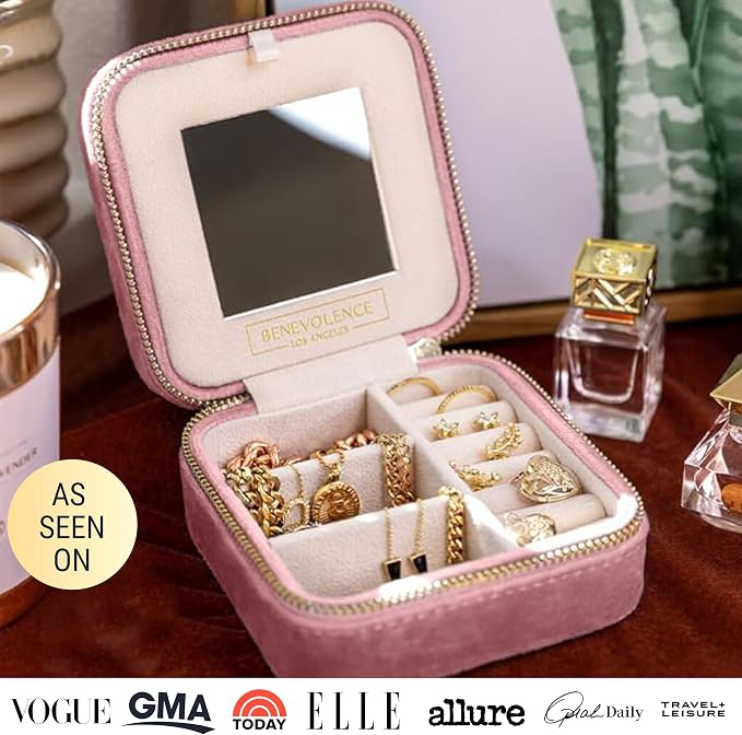 Benevolence LA Plush Velvet Jewelry Box | Travel Jewelry Case Organizer - Image 6