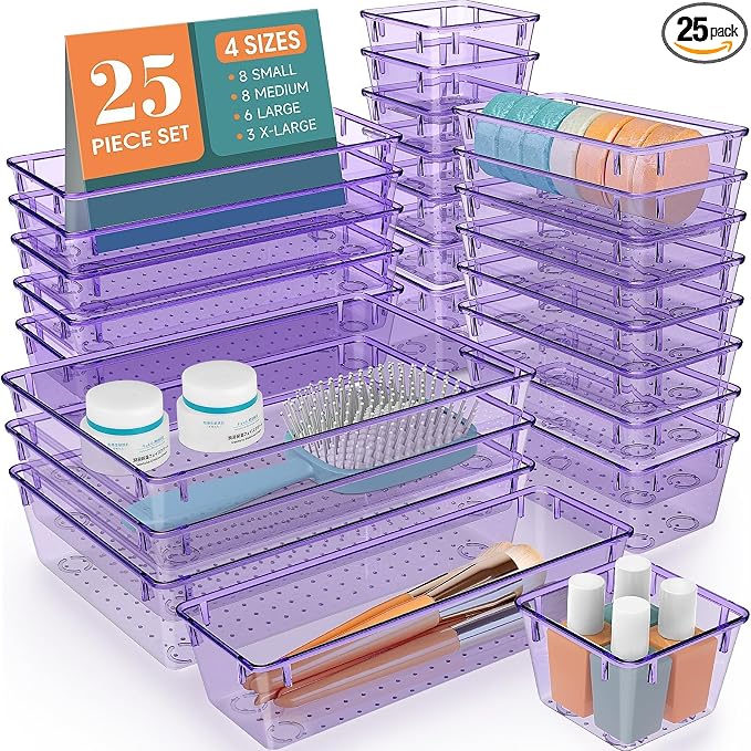 25 PCS Drawer Organizer Set, 4 Varied Size Bathroom and kitchen Drawer cabinet by StorMiracle