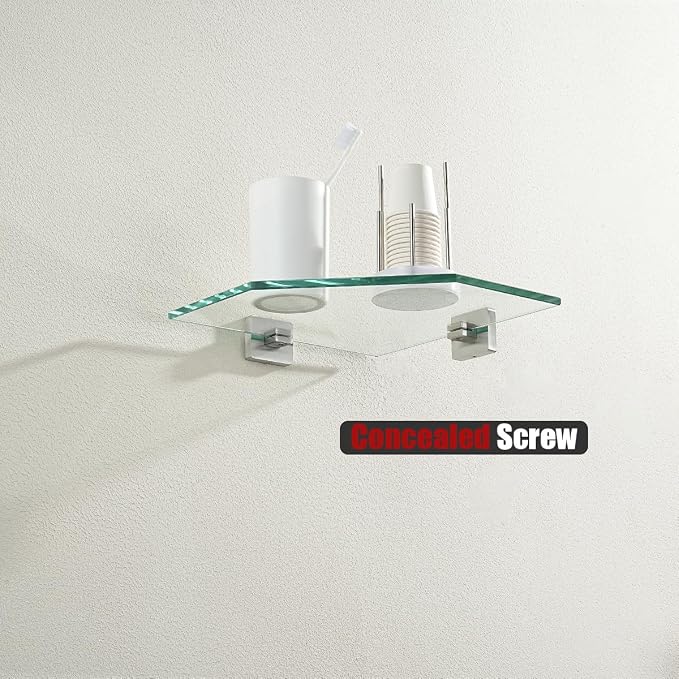 JQK Corner Glass Shelf, Brushed Steel Bathroom 304 Stainless Steel Shower - Image 3