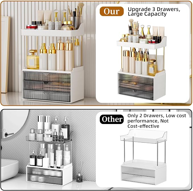 Strong 3 Drawers Bathroom Counter Organizer, 5 Tier Makeup Organizer, Versatile - Image 2