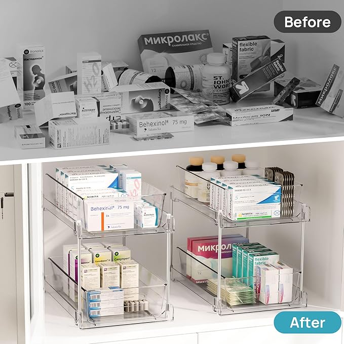 Vtopmart 6 Pack Bathroom Organizer, 2 Tier Clear Under Sink Organizers Vanity - Image 6