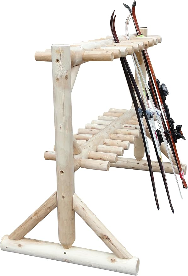 17-Place Freestanding Log Ski Rack Holder, Indoor & Outdoor Snowboard Racks - Image 4
