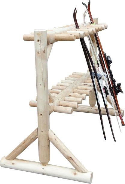 17-Place Freestanding Log Ski Rack Holder, Indoor & Outdoor Snowboard Racks - Image 4
