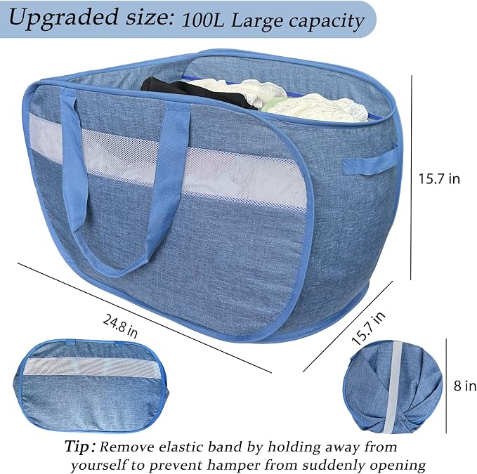 100L Mesh Pop Up Laundry Hampers - Image 3