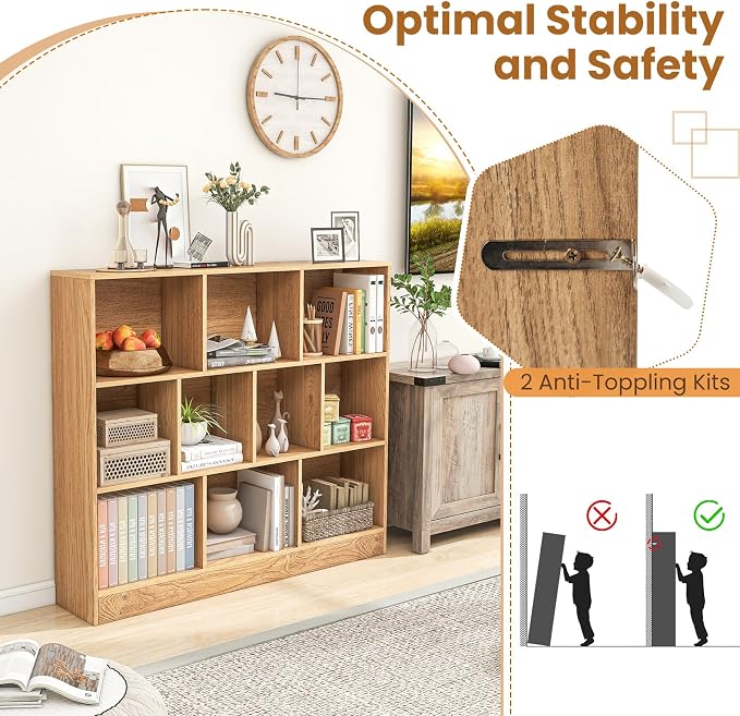 Giantex 10 Cube Bookcase, 4-Tier Freestanding Bookshelf w/ 10 Open Compartments - Image 4