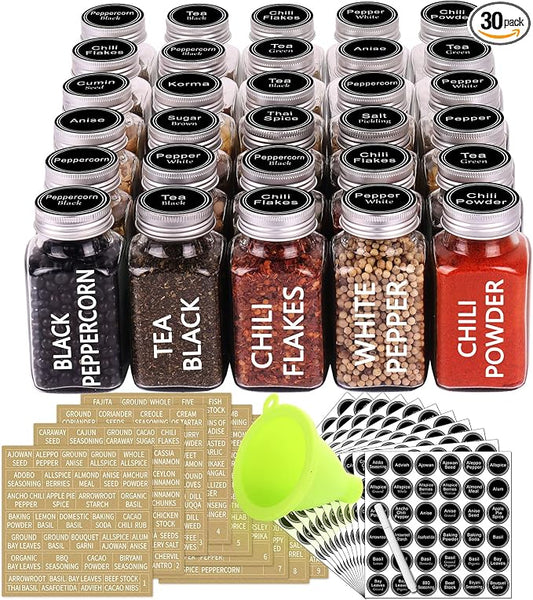 SWOMMOLY 30 Glass Spice Jars 6 oz Empty Square Spice Bottles by SWOMMOLY