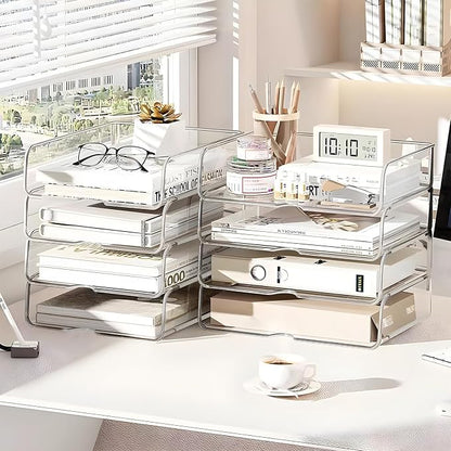4-Tier Paper Organizer for Desk, Stackable Desk Organizer Paper Tray, A4 Storage - Image 6