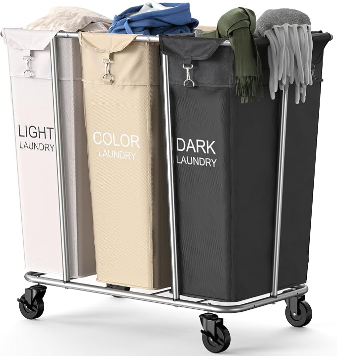 PLKOW Laundry Sorter 3 Section, 220L Large Laundry Cart by PLKOW