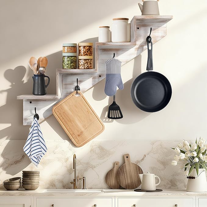 Coat Rack Wall Mount with Shelf, Wall Mounted Rise Wooden shelves - Image 2
