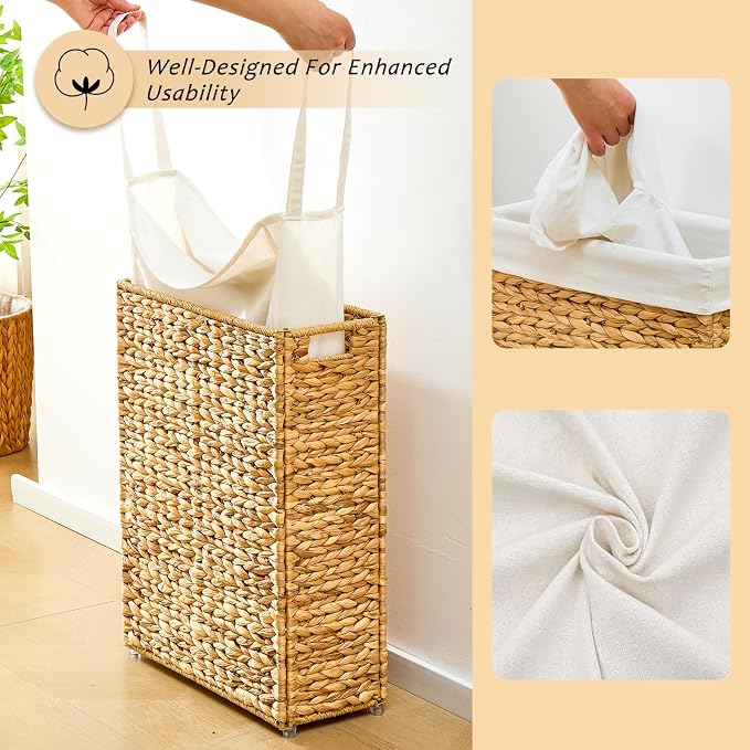 Handwoven Slim Laundry Hamper, 55L Narrow Laundry Basket, Natural Water - Image 7