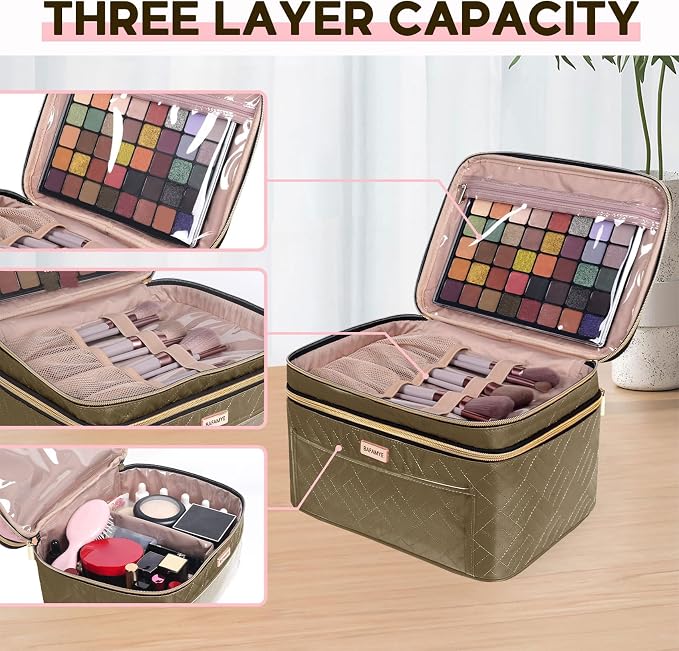 Makeup Bag Women, 8.8L Large Cosmetic Train Case, Make up Bags Organizer Box - Image 2