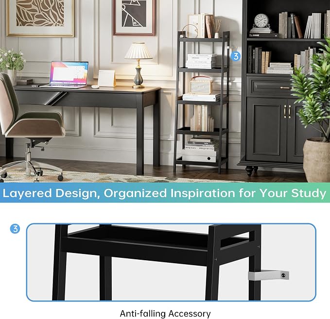 SMIBUY Bamboo Ladder Bookcase, Bathroom Storage Rack Organizer, 4 Tier and 5 - Image 9