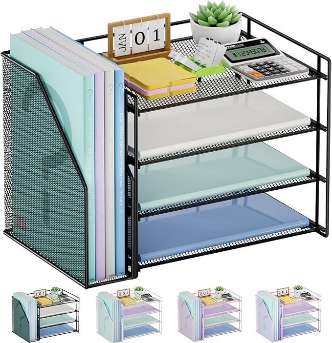 Marbrasse Desk Organizer and Accessories，4-Tier Paper Letter Tray Organizer by Marbrasse