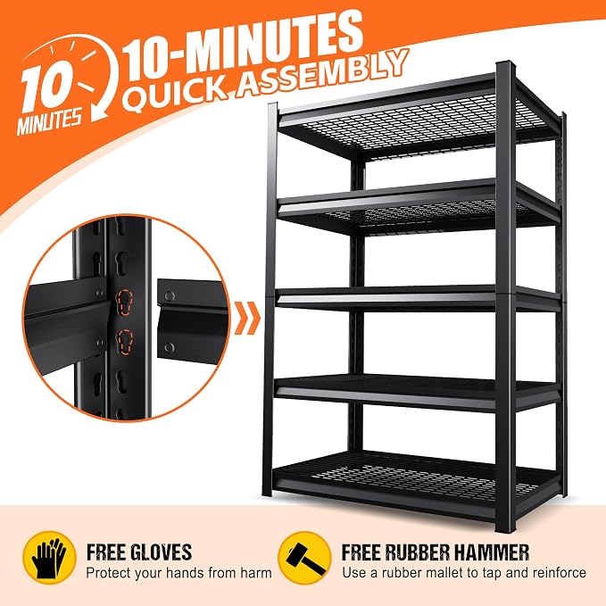 71" H Garage Shelving Heavy Duty Storage Shelves, 5-Tier Adjustable Metal - Image 7
