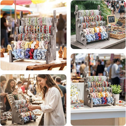 TOPNEW 5 Tier Wooden Bracelet Holder, Scrunchie Bangle Watch Necklace Display - Image 7