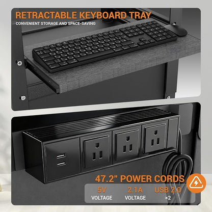 Mobile AV Cart with Cabinet, Rolling Computer Cart Height Adjustable Rolling - Image 8