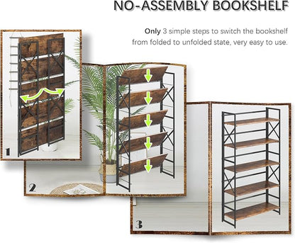 4NM Extra Wide 5 Tiers No Assembly Book Shelves, 51.2" H Folding Bookshelf - Image 6