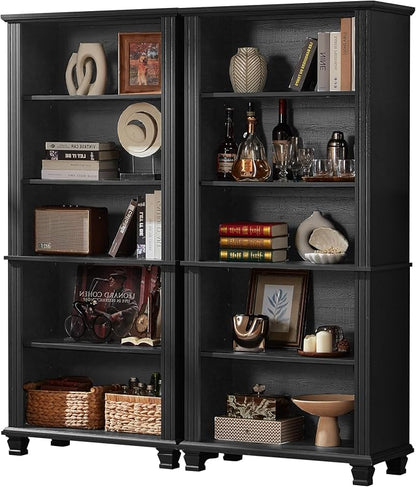 70" Tall Black Bookshelf, 5 Tier Wooden Book Shelf by SAVORLIFEFurniture