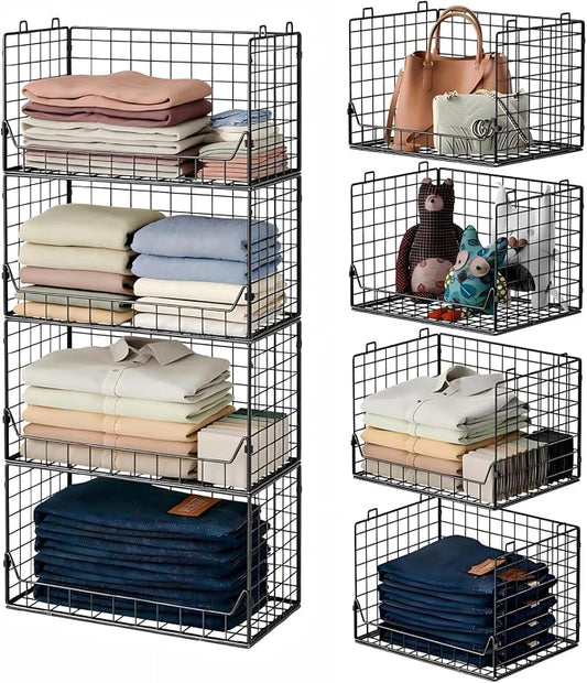 4-Tier Extra Height Stackable Closet Organizer – Foldable Storage Bins by Jakyitvi