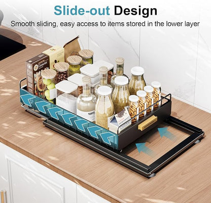 Under Sink Organizer, 2 Pack Pull Out Kitchen Cabinet Organizer, Mute Slide-Out - Image 3