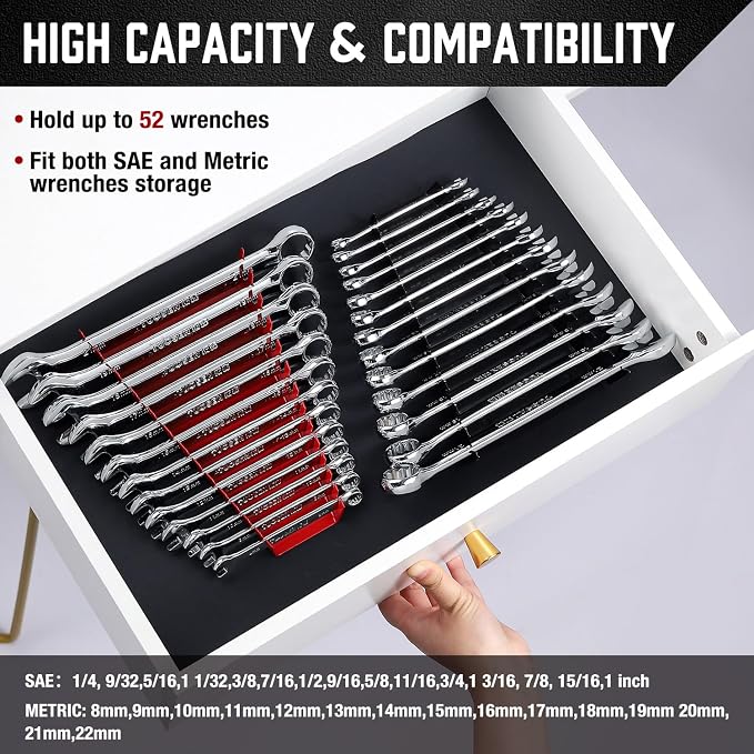 ALOANES 52-Slot Metal Wrench Organizer, Heavy Duty Tool Tray - Image 4