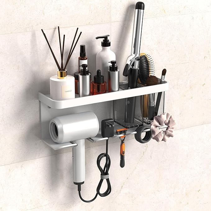 Hair Dryer Holder Wall Mounted Adhesive/Drilling, Hair Dryer Storage Organizer by Unknown