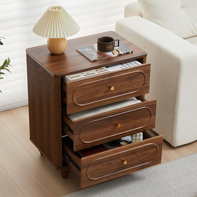 3 Drawer Fluted Dresser for Bedroom, Mid Century Modern Chest of Drawers - Image 4