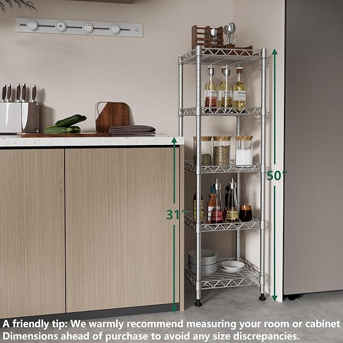 GIOTORENT 5 Tier Standing Shelving Metal Units, Adjustable Height Wire Shelf - Image 4