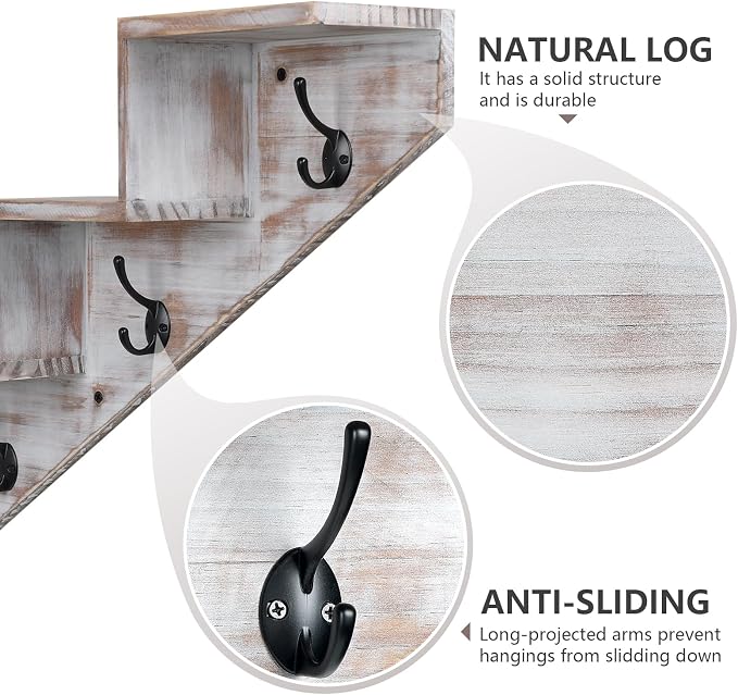 Coat Rack Wall Mount with Shelf, Wall Mounted Rise Wooden shelves - Image 7