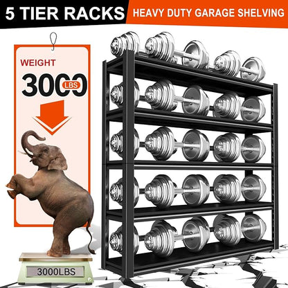 63" H/32” W Garage Shelving, Heavy Duty 5 Tire Adjustable Storage Unit - Image 3