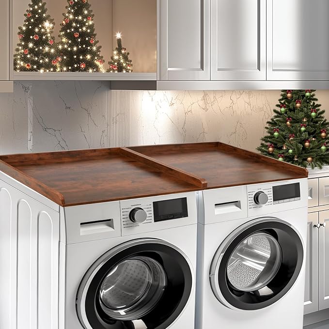 Washer Dryer Countertop, Wooden Laundry Countertop Set of 2 Dryer Storage Shelf by KosydownBasic