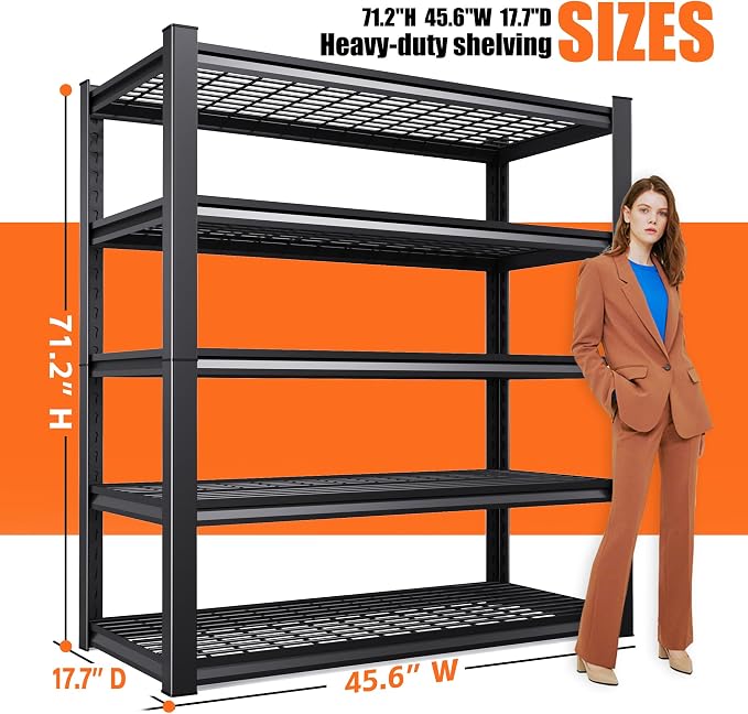 71" H Garage Shelving Heavy Duty Storage Shelves, 5-Tier Adjustable Metal - Image 3