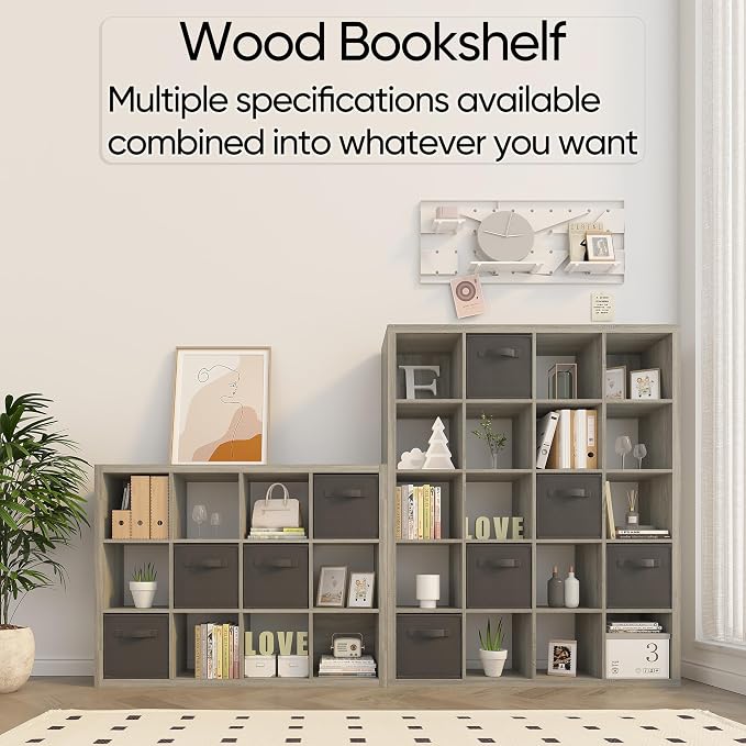 Bookshelf with Storage Bins, 20-Cube Storage Organizer with Back Panels - Image 4