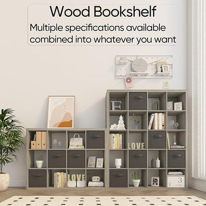 Bookshelf with Storage Bins, 20-Cube Storage Organizer with Back Panels - Image 4