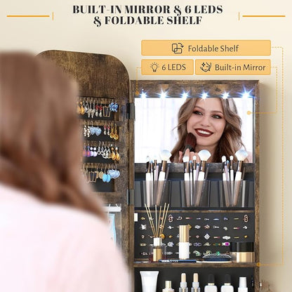 Vlsrka 47.2" LED Mirror Jewelry Cabinet, Wall/Door Mounted Full Length Mirror - Image 4