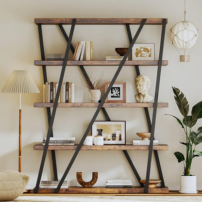 FUSUNBAO Unique 5-Tier Wooden and Metal Frame Bookshelf, Vintage Industrial - Image 6