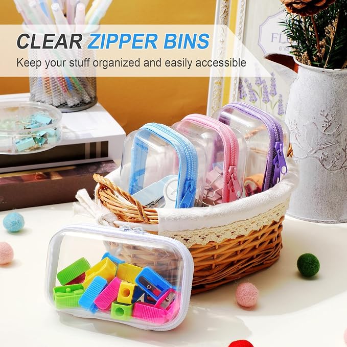 Hoolerry 4 Pcs Hard Clear Zipper Case Makeup Bags Plastic Pencil Pouch - Image 6