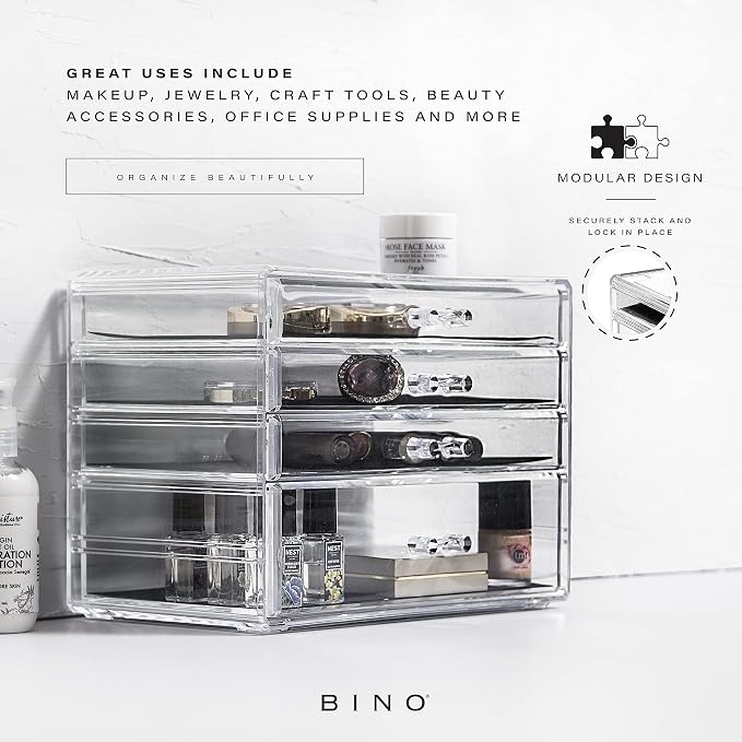 BINO THE MANHATTAN SERIES Acrylic Makeup Drawer Organizer- 4 Drawers | Clear - Image 4