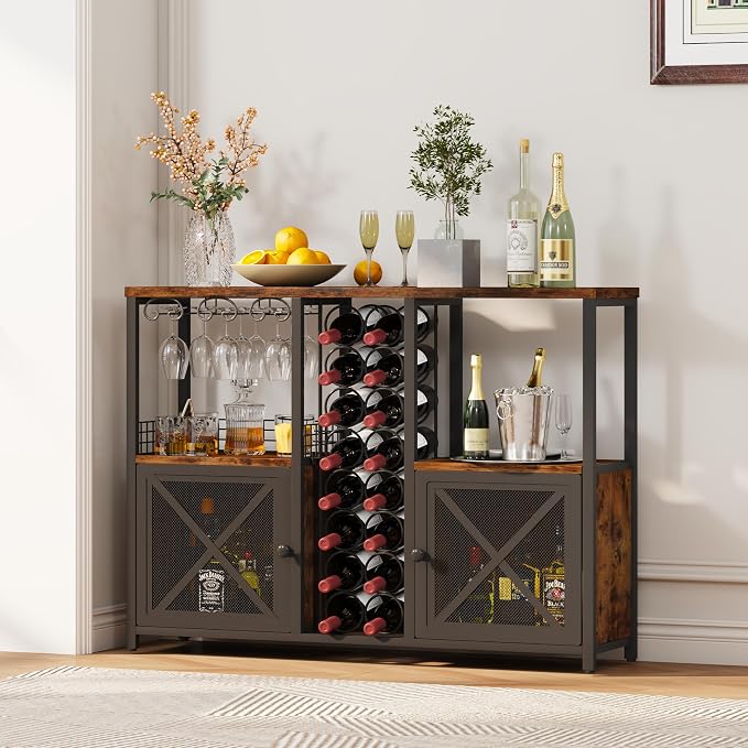 Homeiju Mini Bars for Home, Wooden Coffee Bar Cabinet, Modern Liquor Cabinet - Image 6