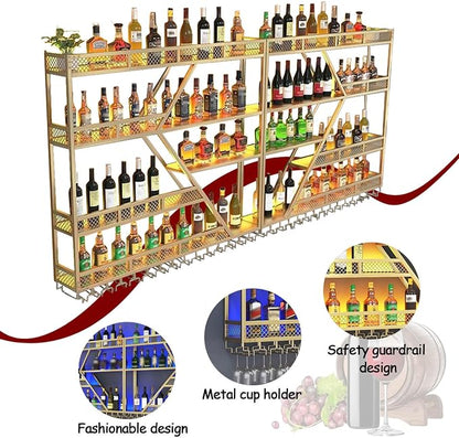63in Wall Mounted Wine Rack, Large Metal Wine Bottle Holder, 3 Tier Modern - Image 3