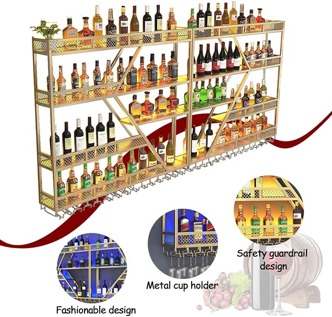 79in Wall Mounted Wine Rack, Large Metal Wine Bottle Holder, 3 Tier Modern - Image 3