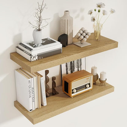 Floating Shelves for Wall, 27.5 Inch Bathroom Shelves Set of 2, Rustic Wood by FunMemories