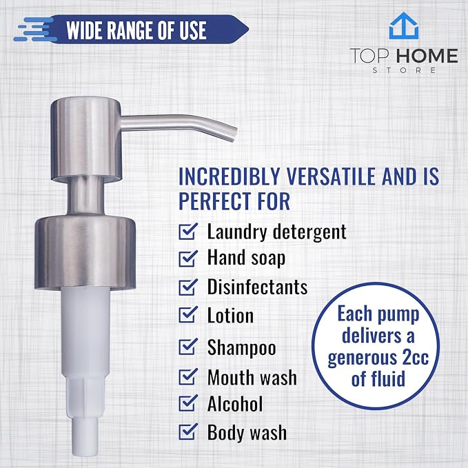 Stainless Steel Soap & Lotion Dispenser Pumps, Brushed Nickel Replacement - Image 3