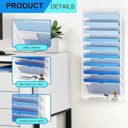 Hanging Wall File Organizer 10 Tier Wall Mounted File Holder Document Wall - Image 4