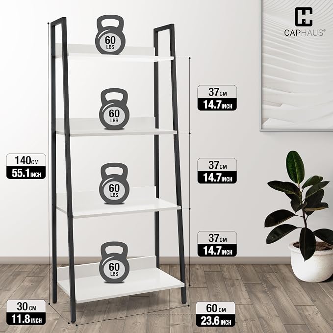 CAPHAUS 4 Tier Ladder Bookshelf, 24 Inch Width Free Standing Shelf, Bookcase - Image 3
