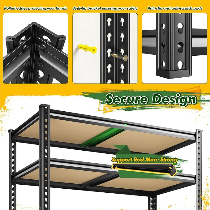 72.2" H Garage Shelves 2230LBS Storage Shelves, 5 Tier Adjustable Metal Shelving - Image 7