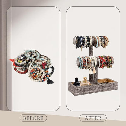 LadyRosian 2 Tier Wooden Display Jewelry Accessory Stand Jewelry Bracelet - Image 4