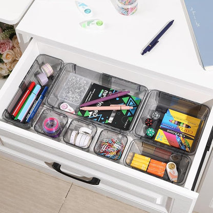 14 Pcs Adjustable Clear Drawer Organizer, Extendable Vanity Storage Bins - Image 7