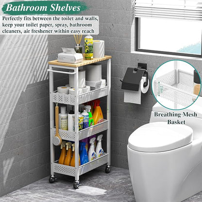 Utility Slim Storage Cart, 4-Tier Narrow Bathroom Organizers and Storage Cart - Image 4